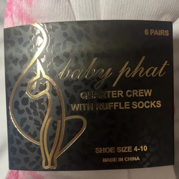 Baby PHat 🐈‍⬛ White, Black & Pink Quarter Crew SOCKS - Picture 5 of 5